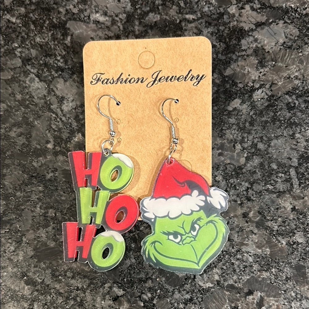 Fashion Jewelry Ho Ho Ho Grinch Earrings